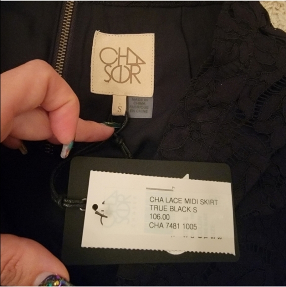 Chaser Black Lace Midi Skirt with Slit Size Small NWT - Picture 7 of 12